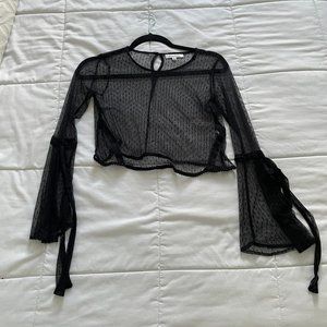 Black mesh cropped top shirt cowbell sleeves